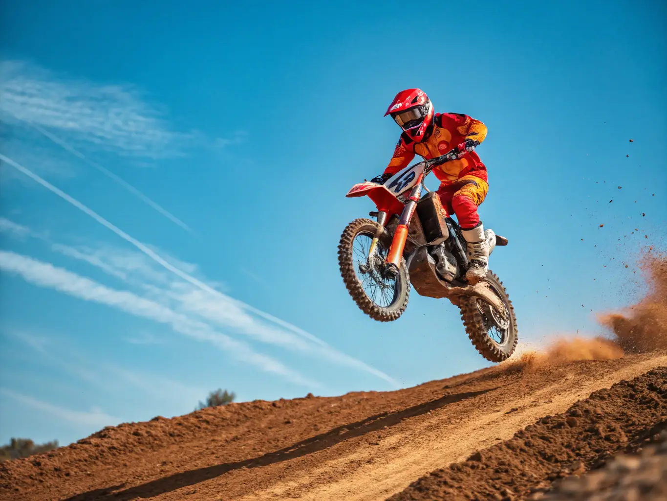 An action shot of a TEAM NBK rider executing a jump during a motocross competition, highlighting skill and excitement.